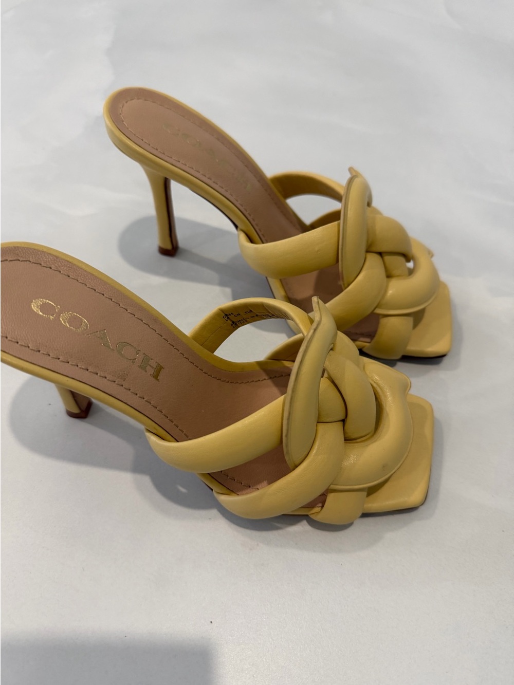 Vero Cuoio Yellow Braided Leather Mule Heels